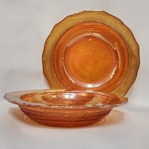 Carnival Glass Bowls Marigold Lace Pattern Federal Glass NORMANDIE Set 2
